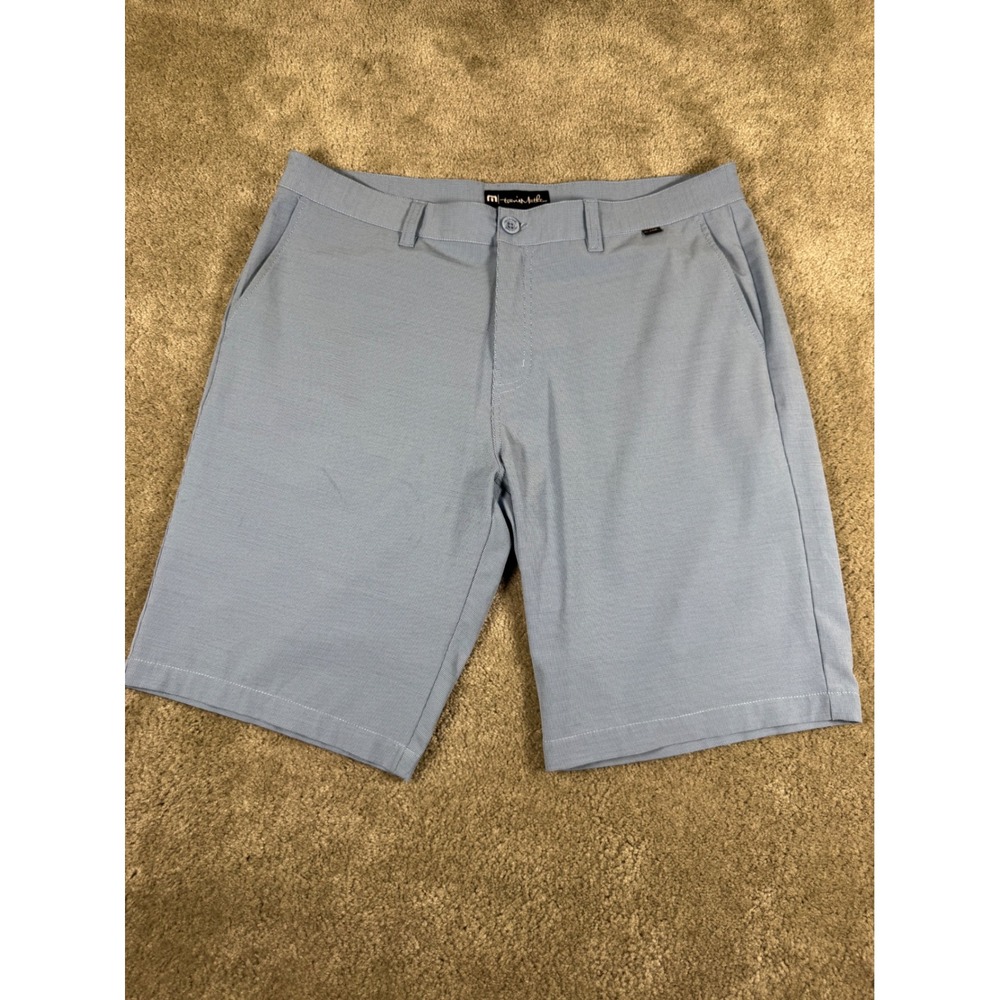 TravisMathew Mens Golf Shorts Size 38 Blue Micro Check Performance Stretch